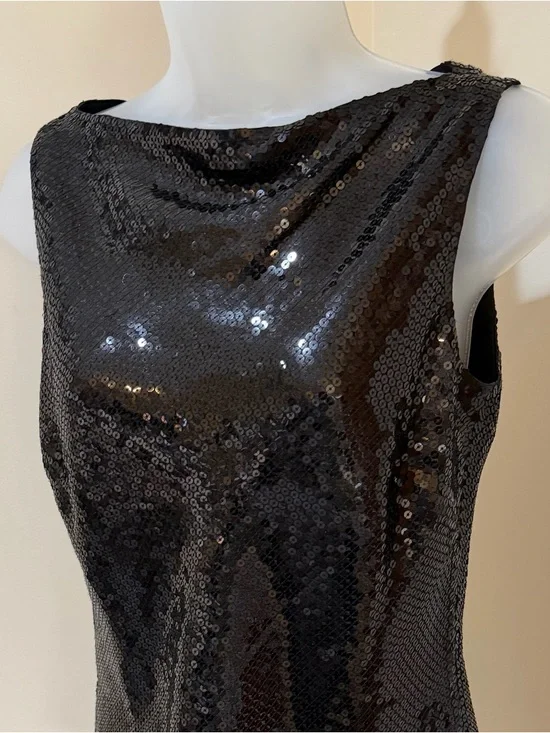 NEW BEAUTIFUL ANN TAYLOR BLACK SEQUIN BOAT NECKLINE SLEEVELESS TOP SIZE 0 - Picture 5 of 16